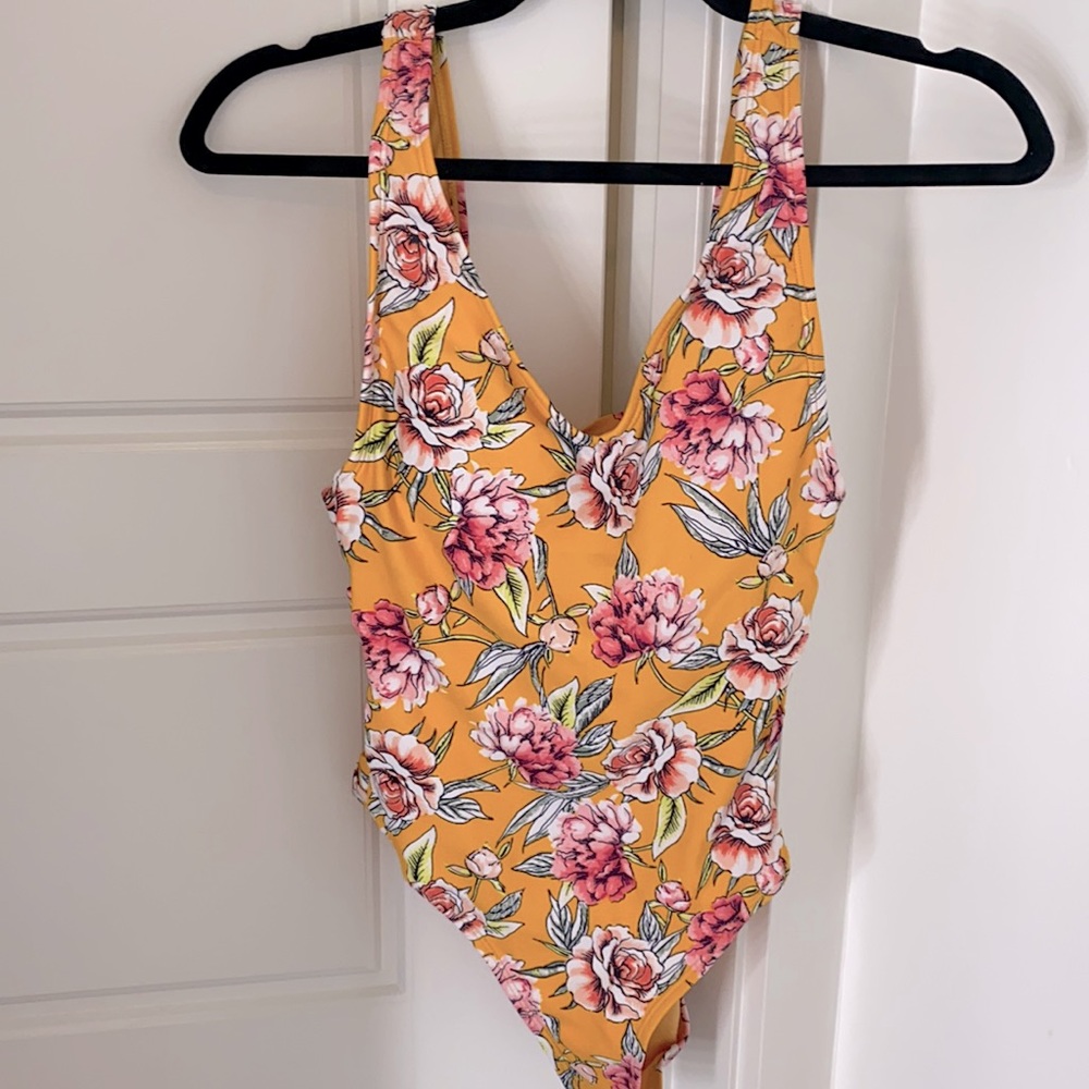yellow floral one piece swimsuit